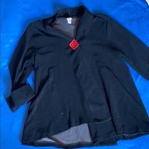 Black cardigan with red accent button